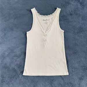 Lucky Brand Off White Lace Trim Ribbed Henley Tank Top